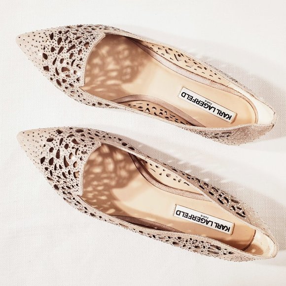 Karl Lagerfeld Shoes - Karl Lagerfeld Nina Natural Embellished Flats NEW